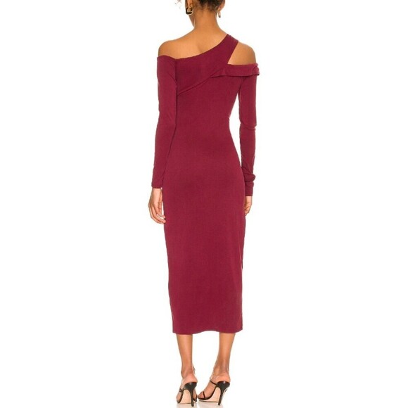 NWT NBD Sammy Asymmetric One Shoulder Long Sleeve Midi Dress Knit Burgundy Small - Picture 2 of 10